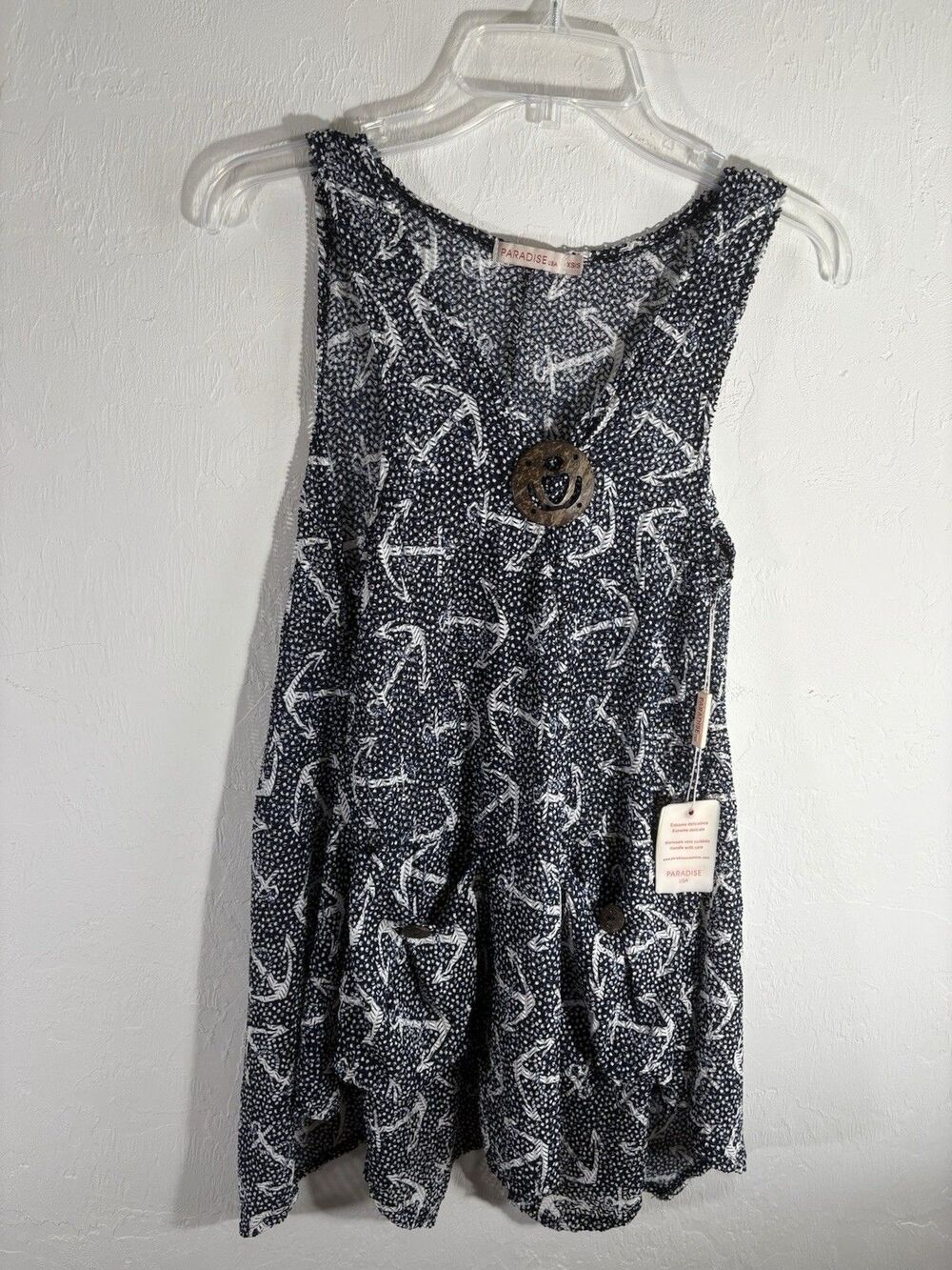 Paradise USA NWT Woman’s Cover Up/Dress Navy w/White Anchors XS-Small Stretch